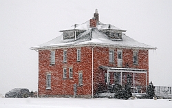 Red house in snow